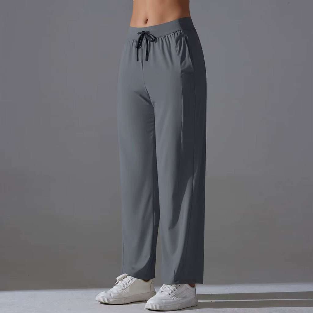 Women Solid Wide Leg Yoga Pants High Waist Elastic Waist Joggers Casual Loose Lounge Sweatpants Pocket Quick Dry Four-Way