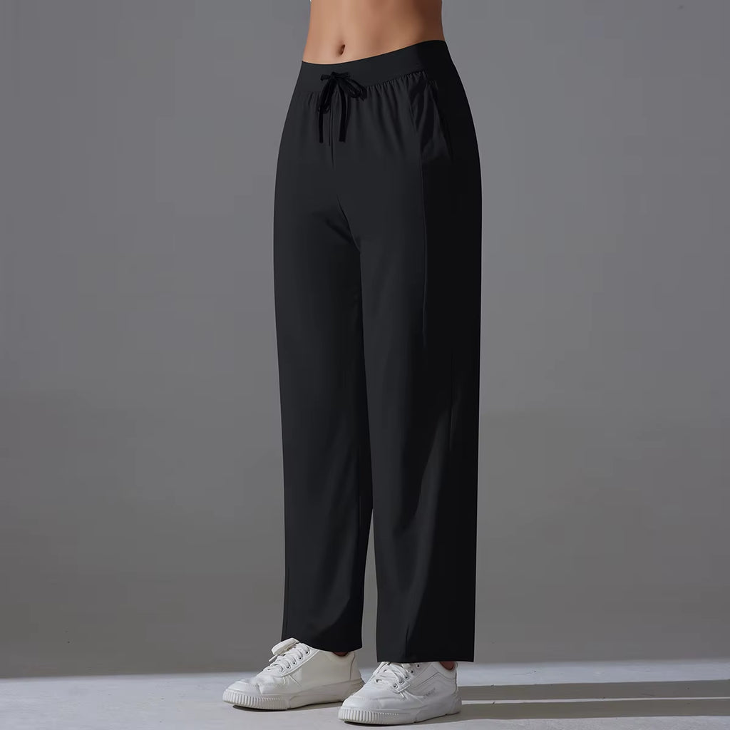 Women Solid Wide Leg Yoga Pants High Waist Elastic Waist Joggers Casual Loose Lounge Sweatpants Pocket Quick Dry Four-Way