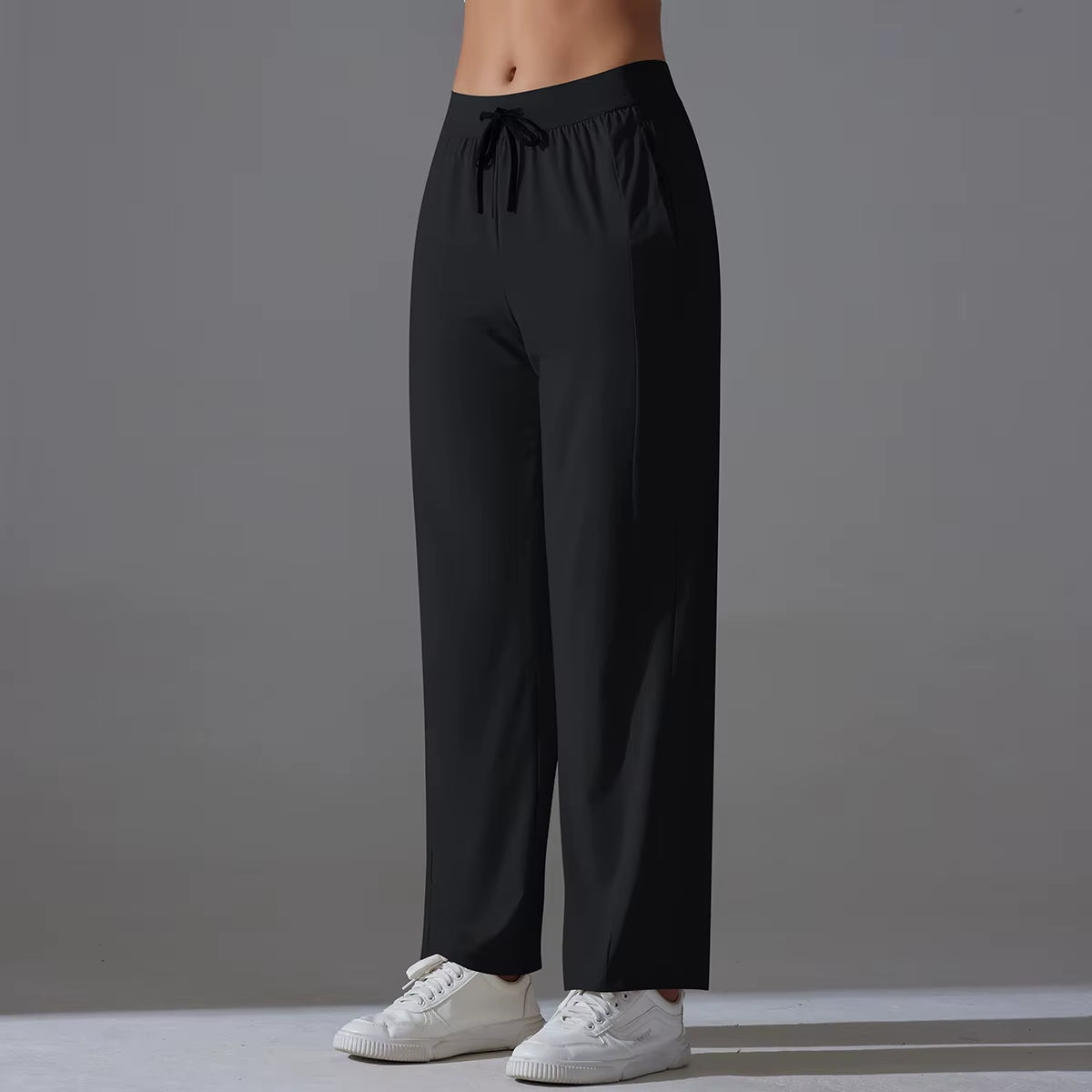 Women Solid Wide Leg Yoga Pants High Waist Elastic Waist Joggers Casual Loose Lounge Sweatpants Pocket Quick Dry Four-Way