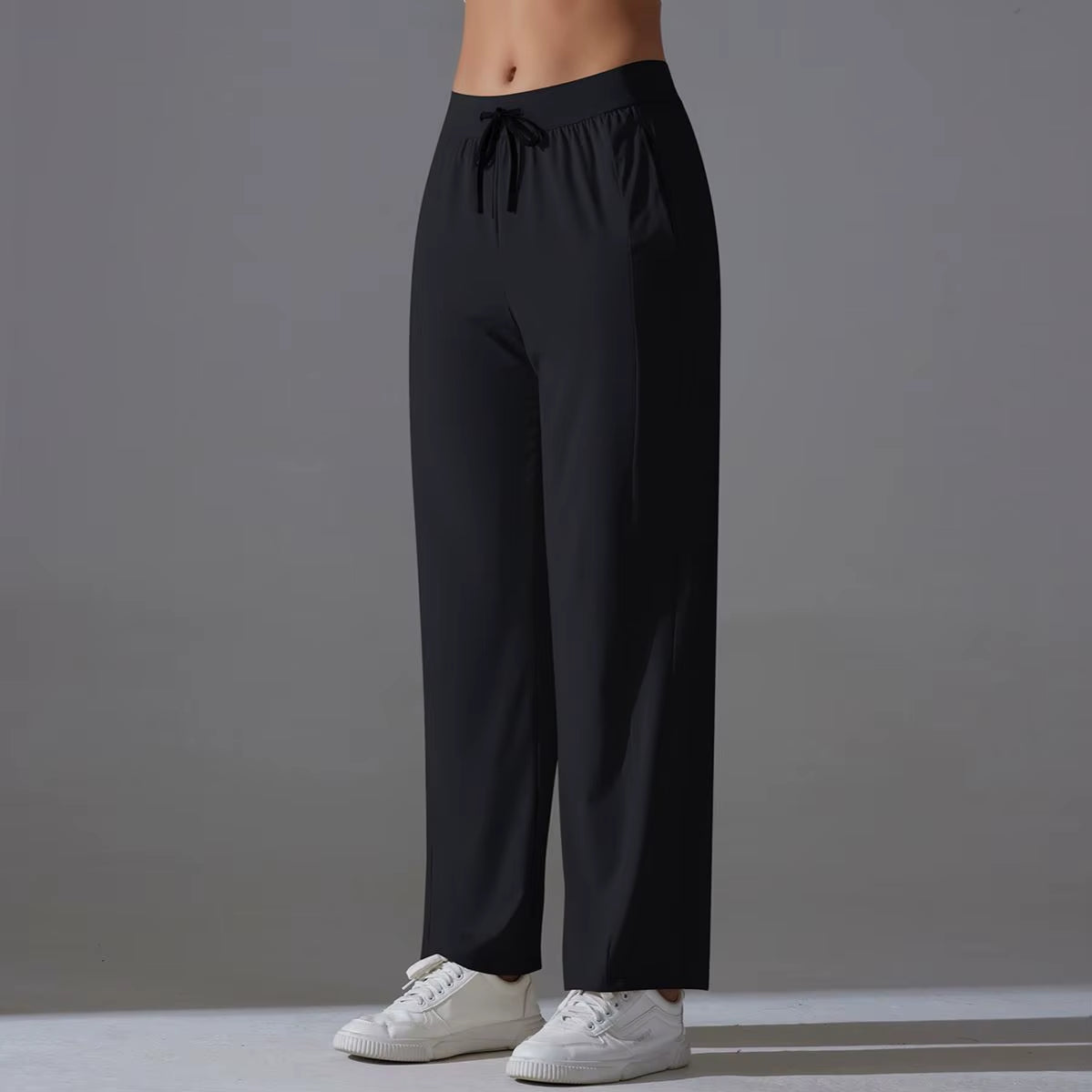 Women Solid Wide Leg Yoga Pants High Waist Elastic Waist Joggers Casual Loose Lounge Sweatpants Pocket Quick Dry Four-Way